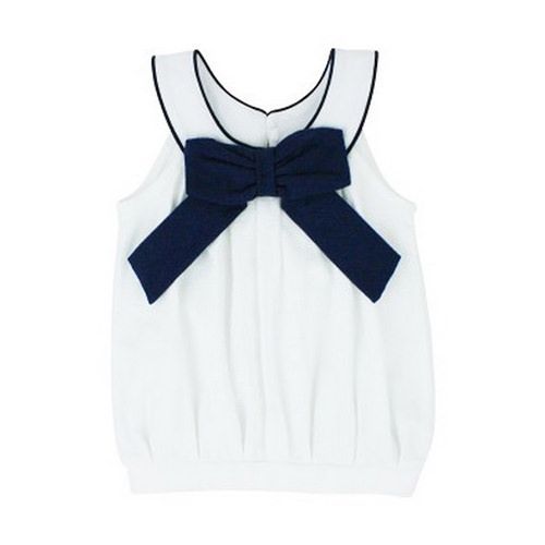 美國 RuffleButts - 小女童上衣-純白無袖黑蝴蝶結