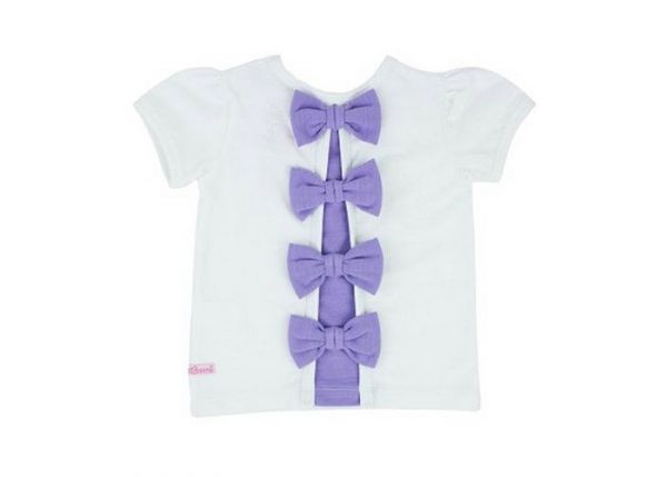 美國 RuffleButts - 小女童上衣-清爽白/後背紫蝴蝶結棉T