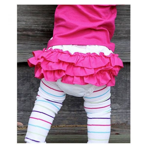 美國 RuffleButts - 小女童荷葉屁屁褲/包屁褲-白色桃紅荷葉