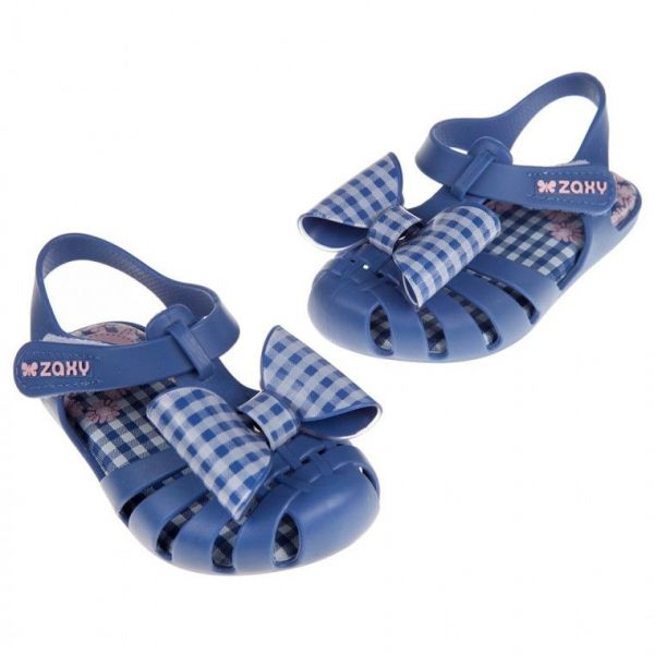 ZAXY - 童趣經典格紋蝴蝶結淺藍色寶寶公主涼鞋