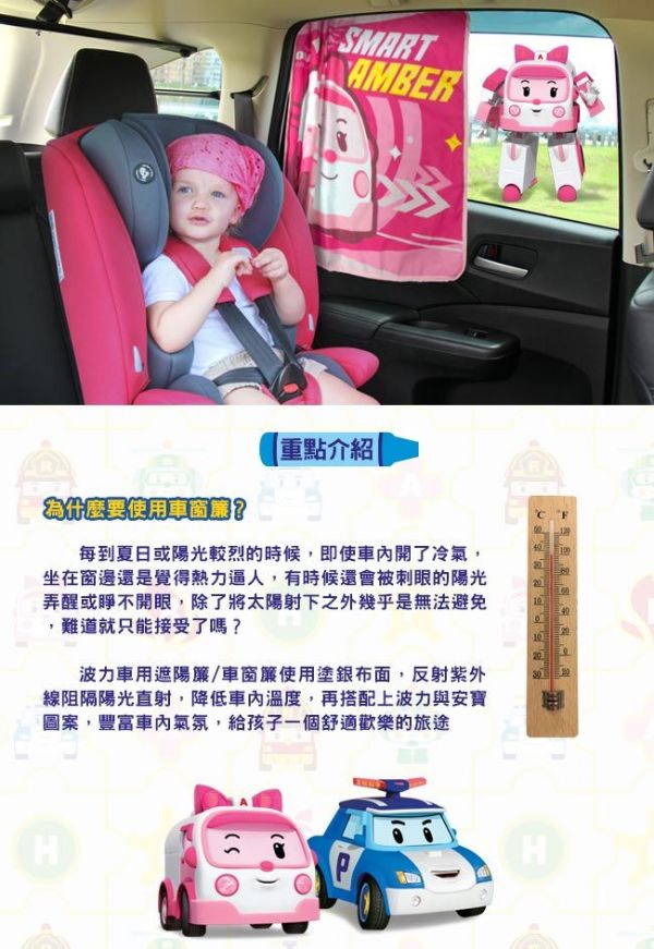 YODA - 救援小英雄波力車用遮陽簾/車窗簾-Poli(藍)+Amber(粉)-各一入