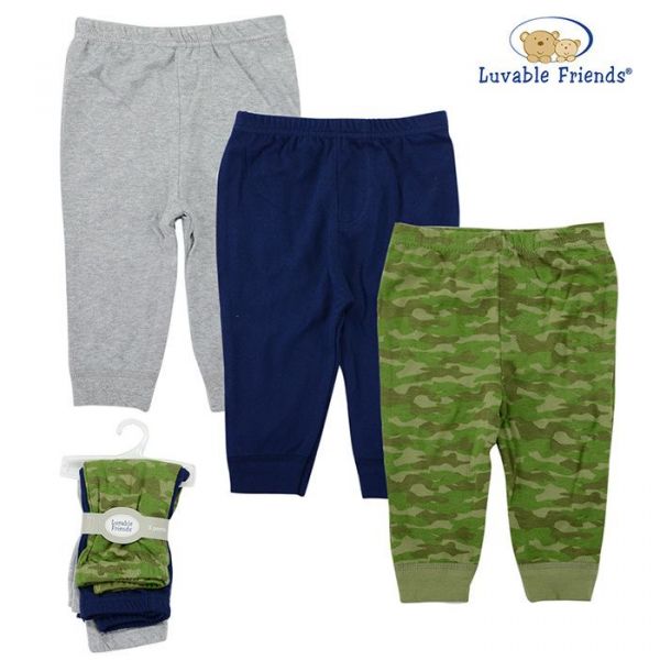 美國 Luvable Friends - 甜蜜寶貝嬰幼兒純棉長褲3件組-素面迷彩組