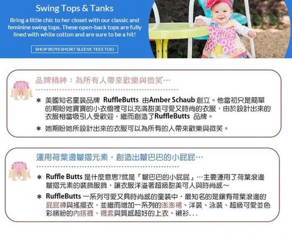 美國 RuffleButts - 小女童甜美荷葉邊搖擺衣/洋裝-夏日清爽藍