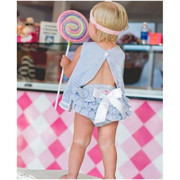 美國 RuffleButts - 小女童甜美荷葉邊搖擺衣/洋裝-夏日清爽藍