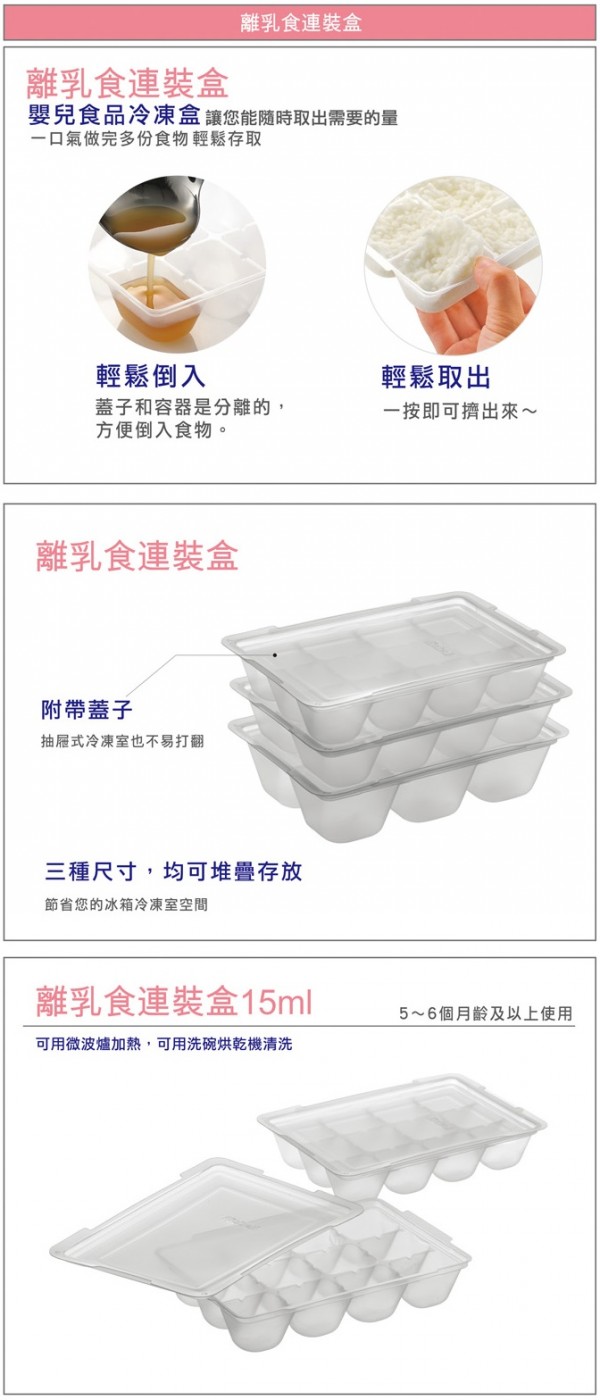 日本 Richell 利其爾 - 寶寶副食品連裝盒-2片組-15mlx12格/片