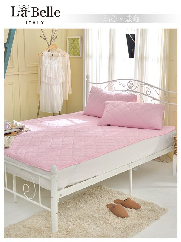 格蕾寢飾 Great Living - 義大利La Belle 涼感抑菌防水平面式保潔墊-粉漾素色 (粉 (雙人))