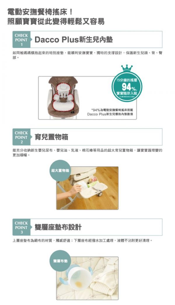 日本 Combi	Letto 電動安撫餐椅搖床