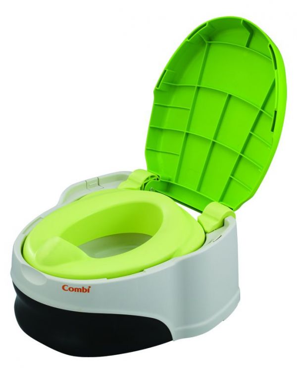 日本 Combi - 優質坐式分段訓練便器-贈Kuma Kun超純水嬰兒柔濕巾80抽促銷組-綠 (12個月起)