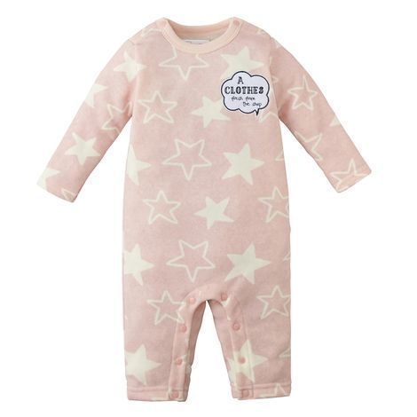 日本 Nissen - 毛茸茸保暖星星條紋連身衣-紅 (70cm)