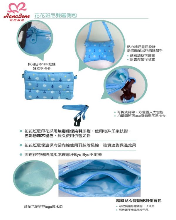 HanaBene 花花班尼 - 經典極輕量時尚多功能空氣包/媽媽包/親子包-中側背包-漾彩海軍藍 (附側雙層小側包)