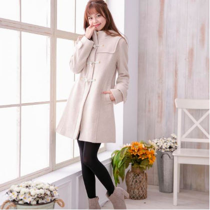 Marguerite - 希臘牧羊女神氣質雪花牛角釦羊毛大衣-米