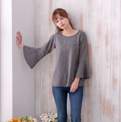 Marguerite - 氣質韓風浪漫傘袖上衣-深灰