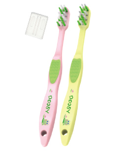 DOOBY 大眼蛙 - 幼兒雙面止滑牙刷+蓋-粉色-3~5歲適用