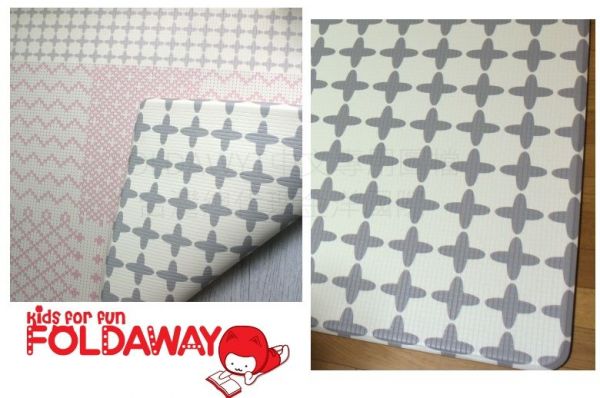 韓國 Foldaway - PVC遊戲爬行墊地墊-小-Rose Quartz 玫瑰線條+灰色幾何 (200x140cm)