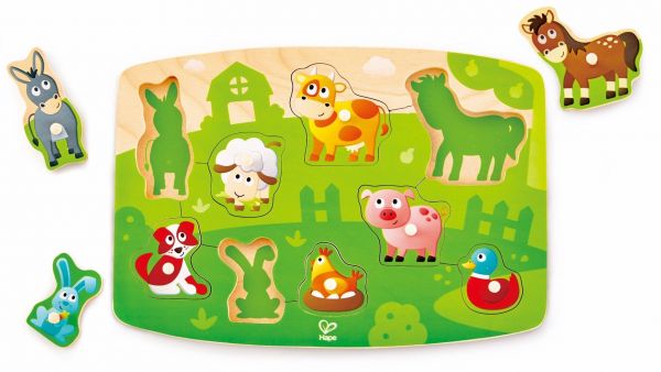 Hape - 農場動物小手把拼圖-(新版)