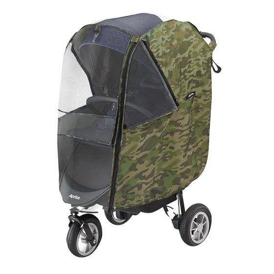 日本 Aprica - SMOOOVE 大三輪嬰幼兒手推車專用透氣雨罩-迷彩綠 GN