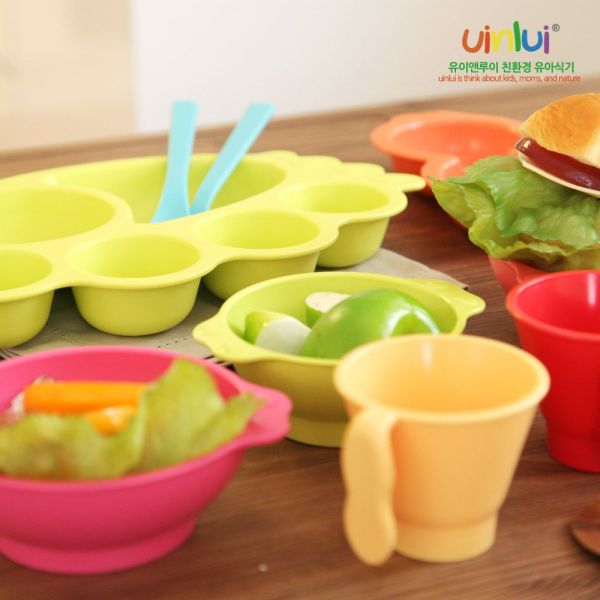 韓國 Uinlui - 寶寶天使餐盤-海藍色-7件式禮品套組