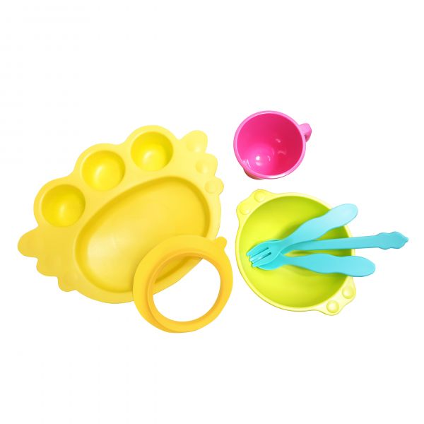 韓國 Uinlui - 寶寶天使餐盤-黃色-7件式禮品套組