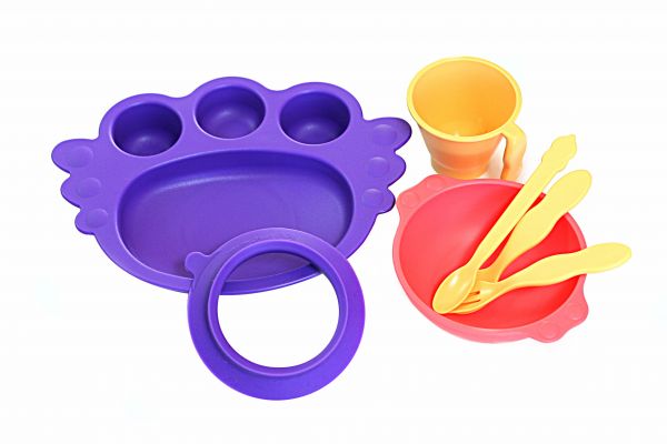 韓國 Uinlui - 寶寶天使餐盤-紫丁香色-7件式禮品套組