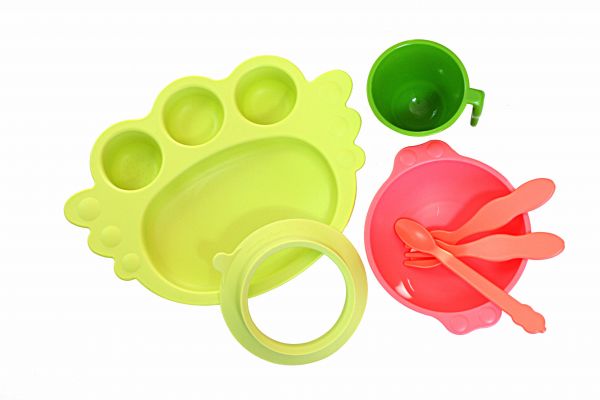 韓國 Uinlui - 寶寶天使餐盤-青檸綠-7件式禮品套組