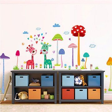 JB Design - 時尚壁貼-蘑菇森林長頸鹿 (70cm*50cm)