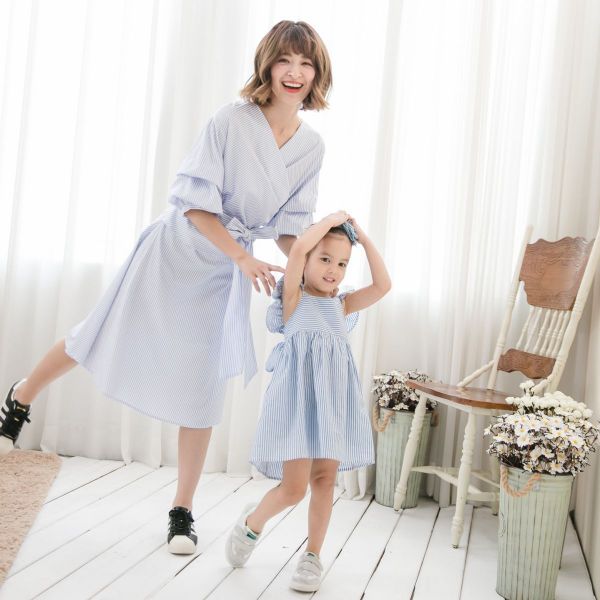 Marguerite - 藍天使條紋洋裝-淺藍