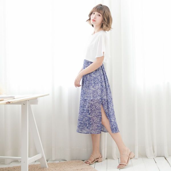 Marguerite - 奧莉維格紋修身氣質洋裝-藍