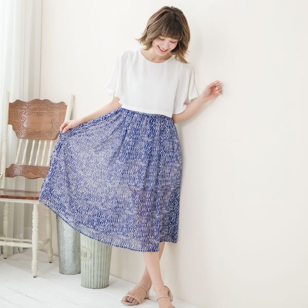 Marguerite - 奧莉維格紋修身氣質洋裝-藍