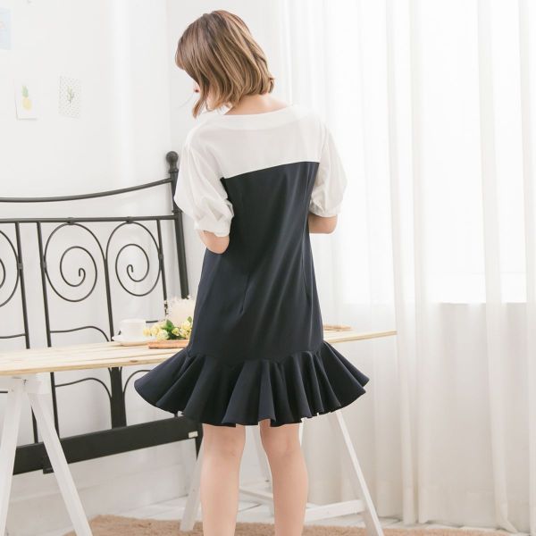 Marguerite - 公主袖魚尾典雅洋裝-黑