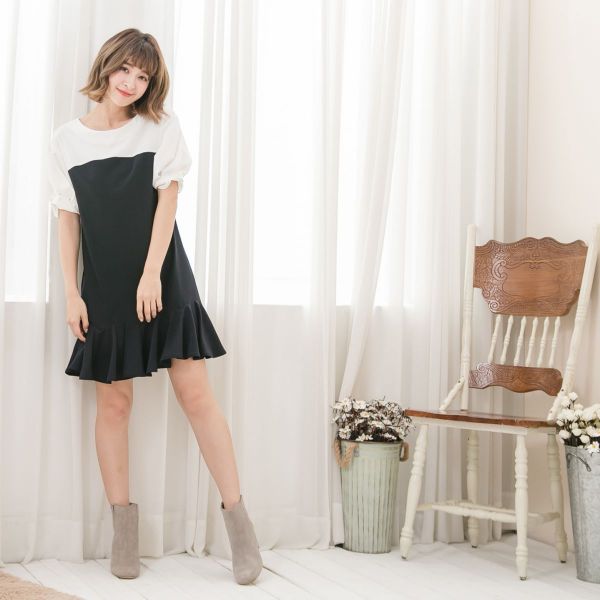 Marguerite - 公主袖魚尾典雅洋裝-黑
