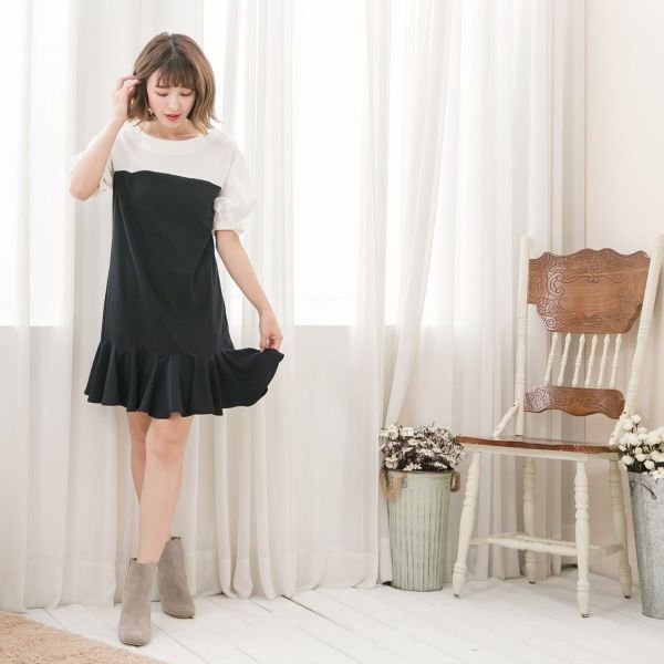 Marguerite - 公主袖魚尾典雅洋裝-黑