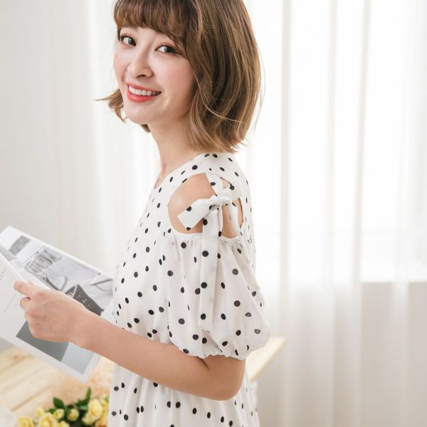 Marguerite - 蓬蓬袖遮手臂傘裙洋裝-白