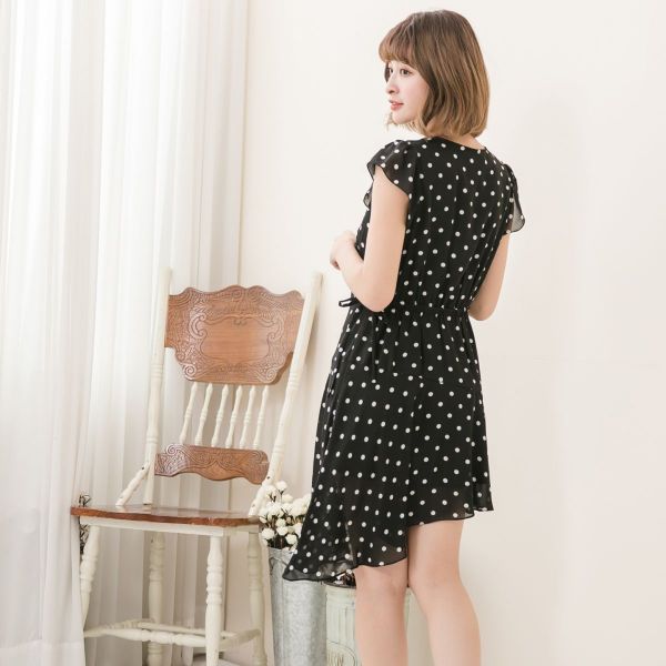 Marguerite - 斜裙擺星空點點洋裝-黑
