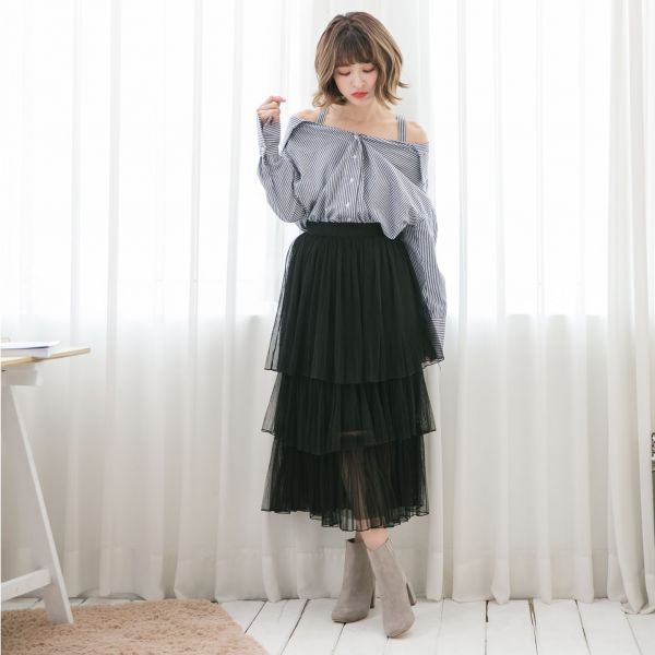 Marguerite - 甜美多層次蛋糕紗裙-黑 (M)