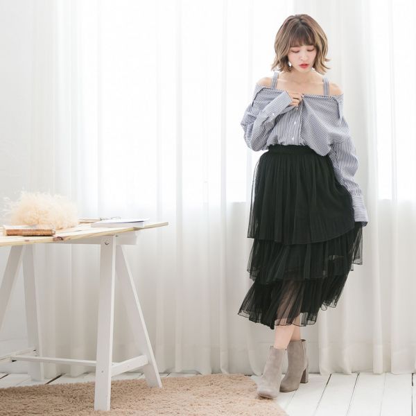 Marguerite - 甜美多層次蛋糕紗裙-黑 (M)