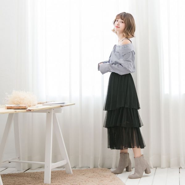 Marguerite - 甜美多層次蛋糕紗裙-黑 (M)