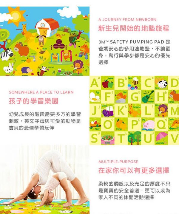3M - 兒童安全遊戲地墊-雙面(動物+ABC)-送3M 兒童快乾頭巾一盒