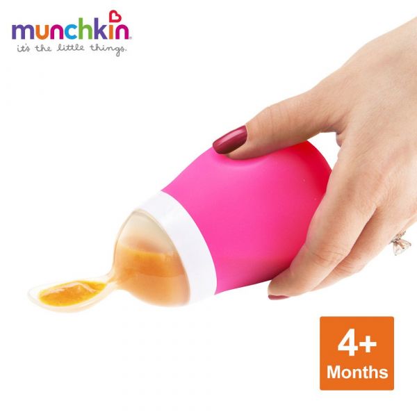 美國 munchkin - 擠壓式餵食湯匙-綠 (4M+)