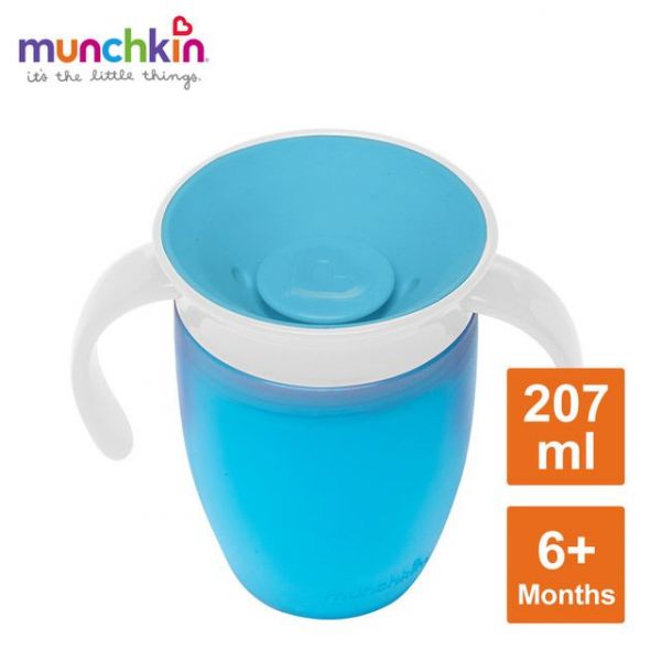 美國 munchkin - 360度防漏練習杯207ml-藍 (6M+)