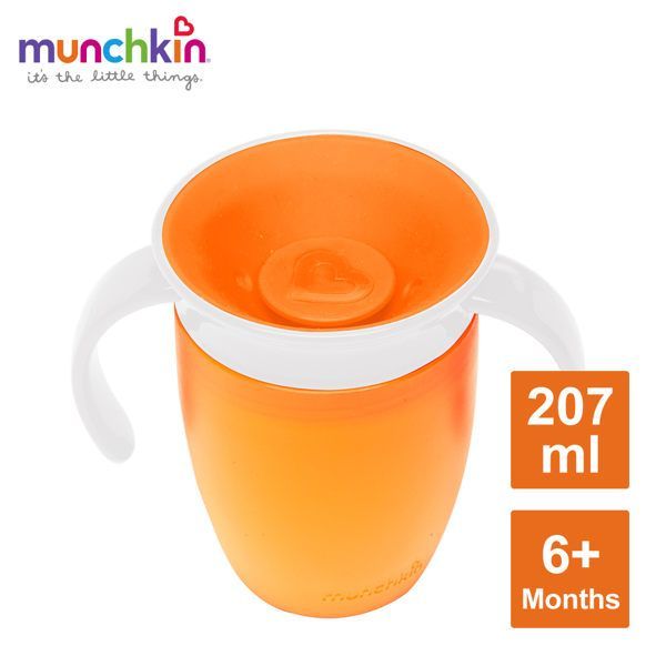 美國 munchkin - 360度防漏練習杯207ml-橘 (6M+)