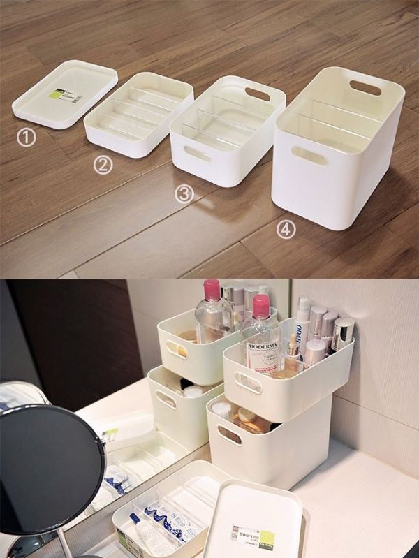 NiceGoods - 日式風化妝保養品收納盒組合-買一送一-白色x2-4高度各一個