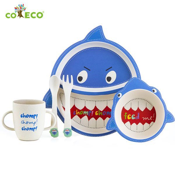 coeco - 竹纖維動物造型兒童餐具五件組-鯊魚