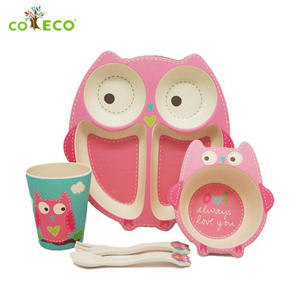 coeco - 竹纖維動物造型兒童餐具五件組-貓頭鷹