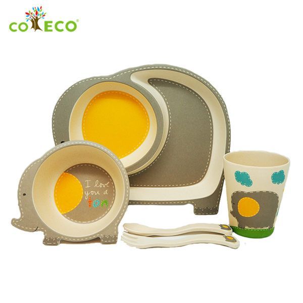 coeco - 竹纖維動物造型兒童餐具五件組-大象