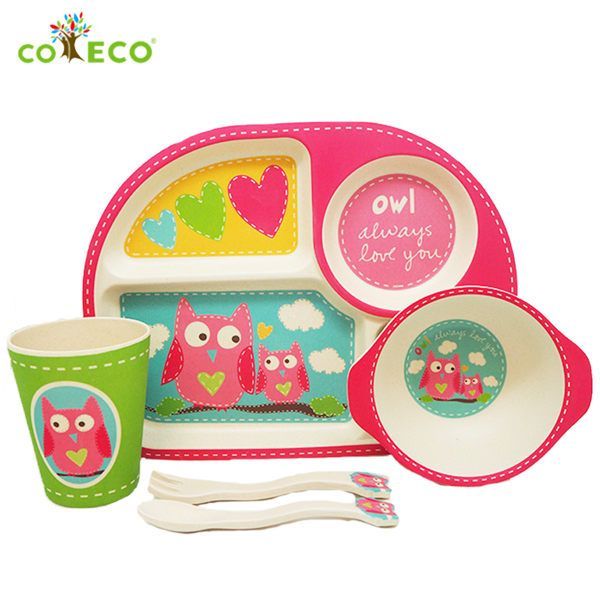 coeco - 竹纖維兒童經典五件組-粉紅貓頭鷹款
