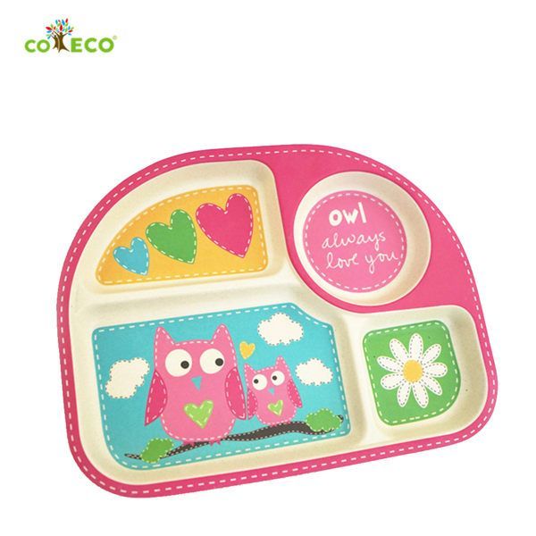 coeco - 竹纖維動物造型兒童餐盤-粉紅貓頭鷹款
