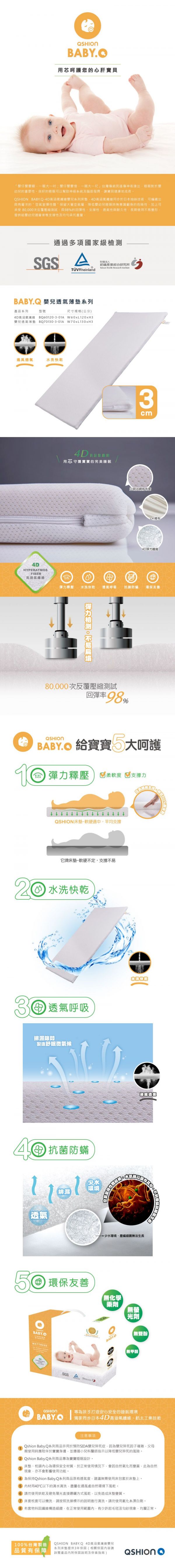 QSHION BABY.Q - 4D 高涵氧纖維嬰兒透氣薄墊-床墊x1