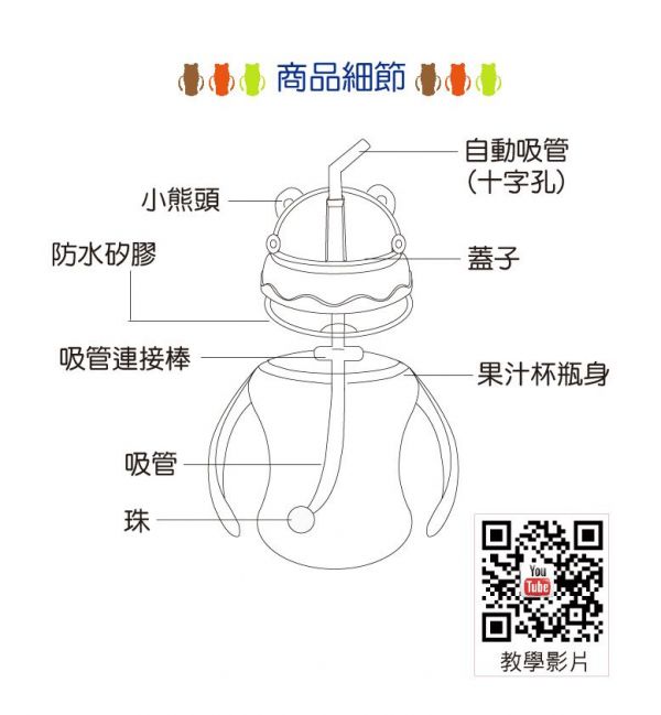 韓國 Pomier 朴蜜兒 - 韓製 HAPPYLAND Tritan 防脹氣十字孔自動果汁杯-咖啡色-200mL
