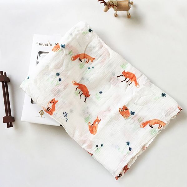荷蘭 Muslintree - 手繪竹纖維嬰兒紗布包巾-手繪狐狸