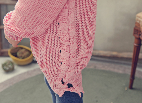 韓國 冬季時尚童裝 jkids 粉色綁帶長版毛衣